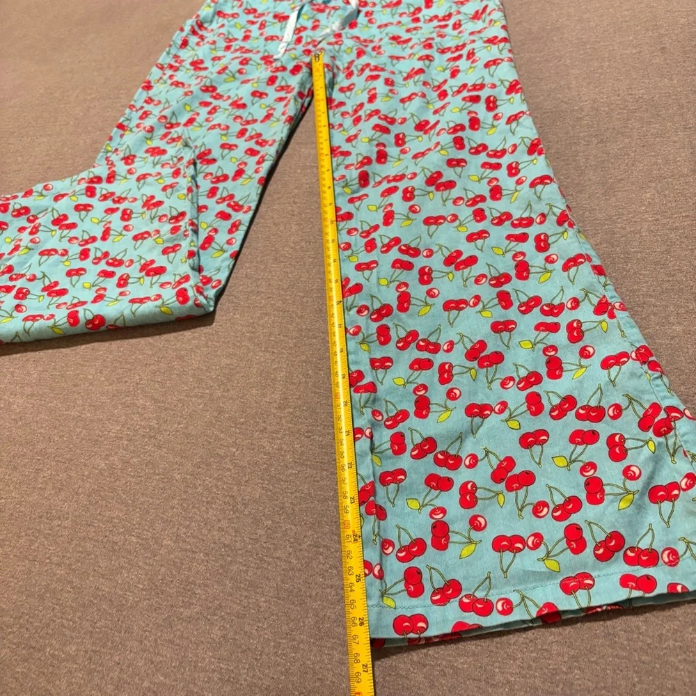 100%Cotton Willow Cherry Print Blue Pajama Pants women’s
